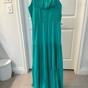 SHEIN Teal Sleeveless Tiered Maxi Dress